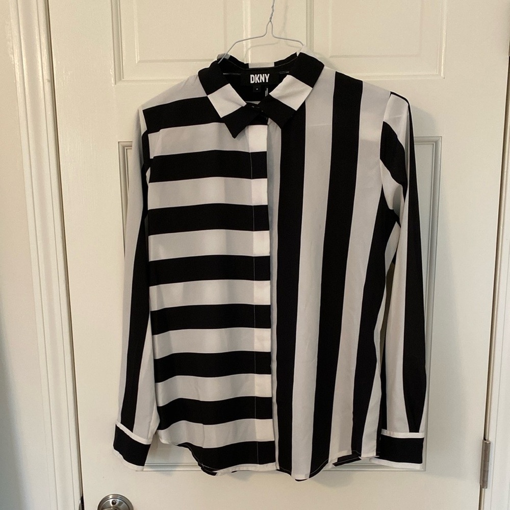 DKNY Black and White Striped Shirt